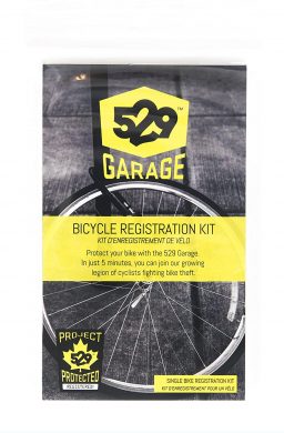 Product close-up of the 529 Garage bicycle registration kit.